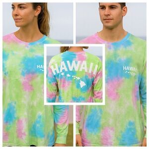 Hawaii Tie Dye Long Sleeve Spirit Jersey Pastel Rainbow Graphic Shirt Unisex L